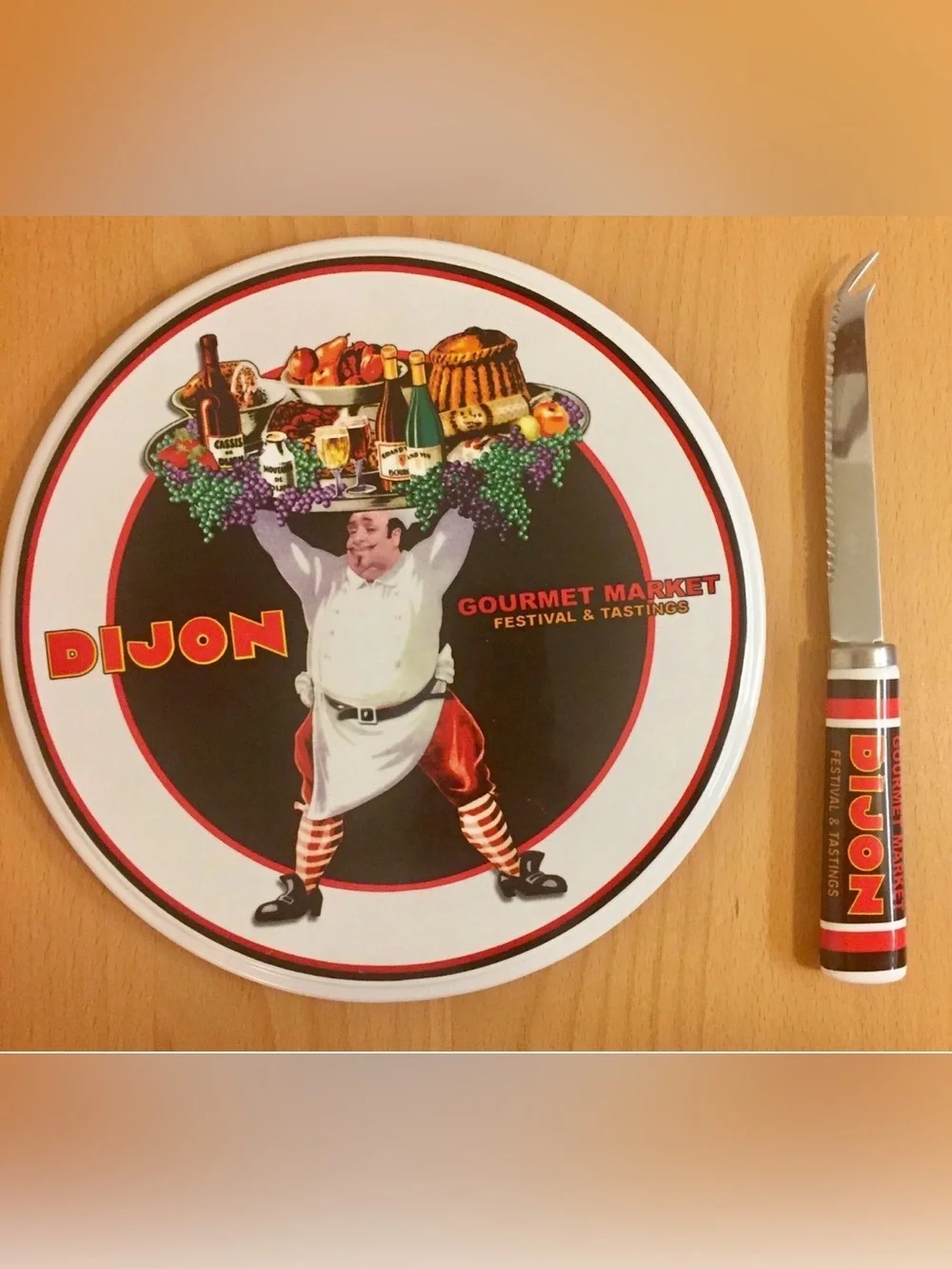 Gourmet Santa Barbara Round Ceramic Serving Plate and Cheese Knife Set -
